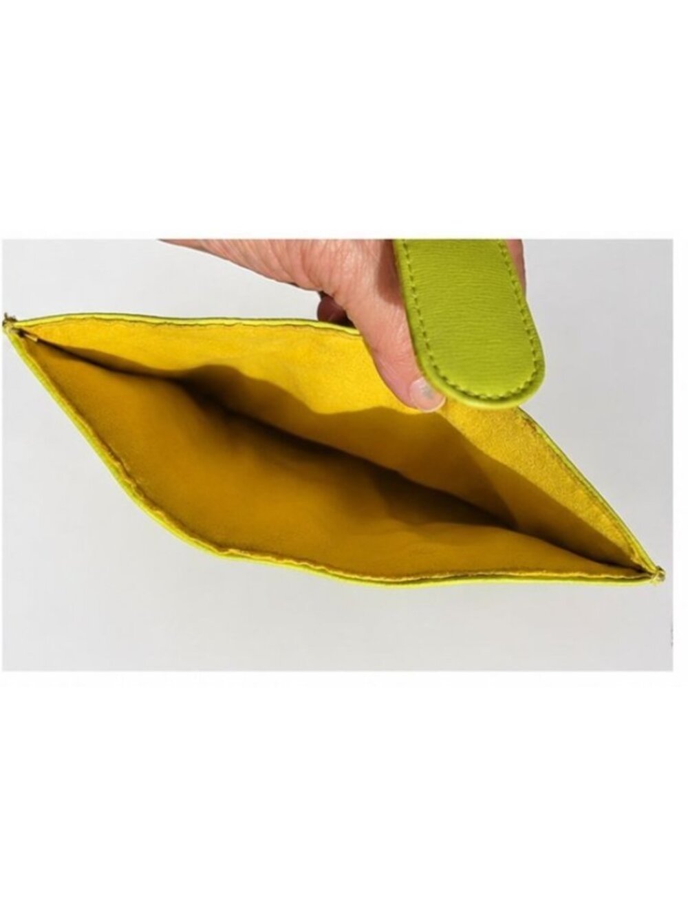 C. Wonder Neon Chartreuse Green Tablet Sleeve Clutch Pouch Gold Logo - Picture 4 of 4